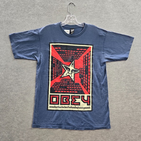 OBEY Men Shirt Medium Blue Logo Andre Star Y2K Streetwear Short Sleeve Tee - Picture 1 of 11